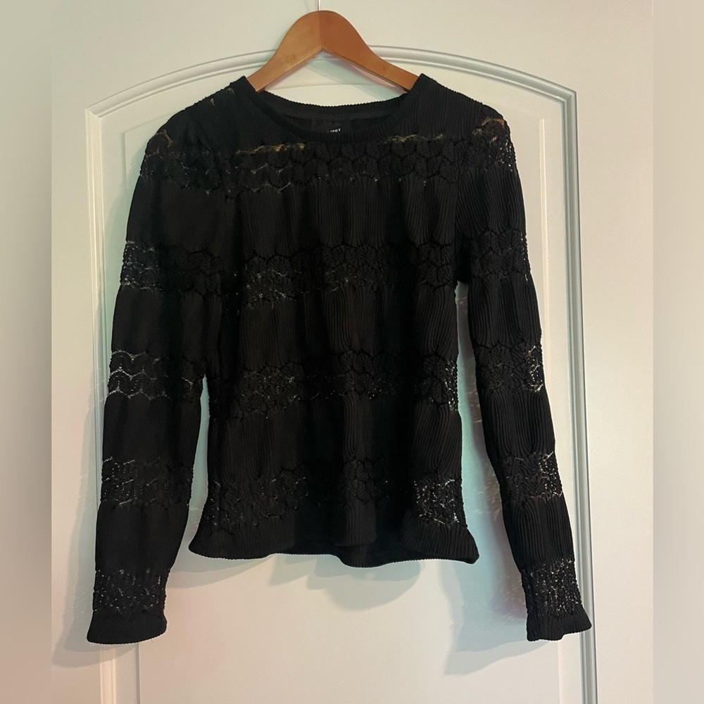 .OBJECT Black Lace-Detail Long Sleeve Mesh Goth Women's Top
